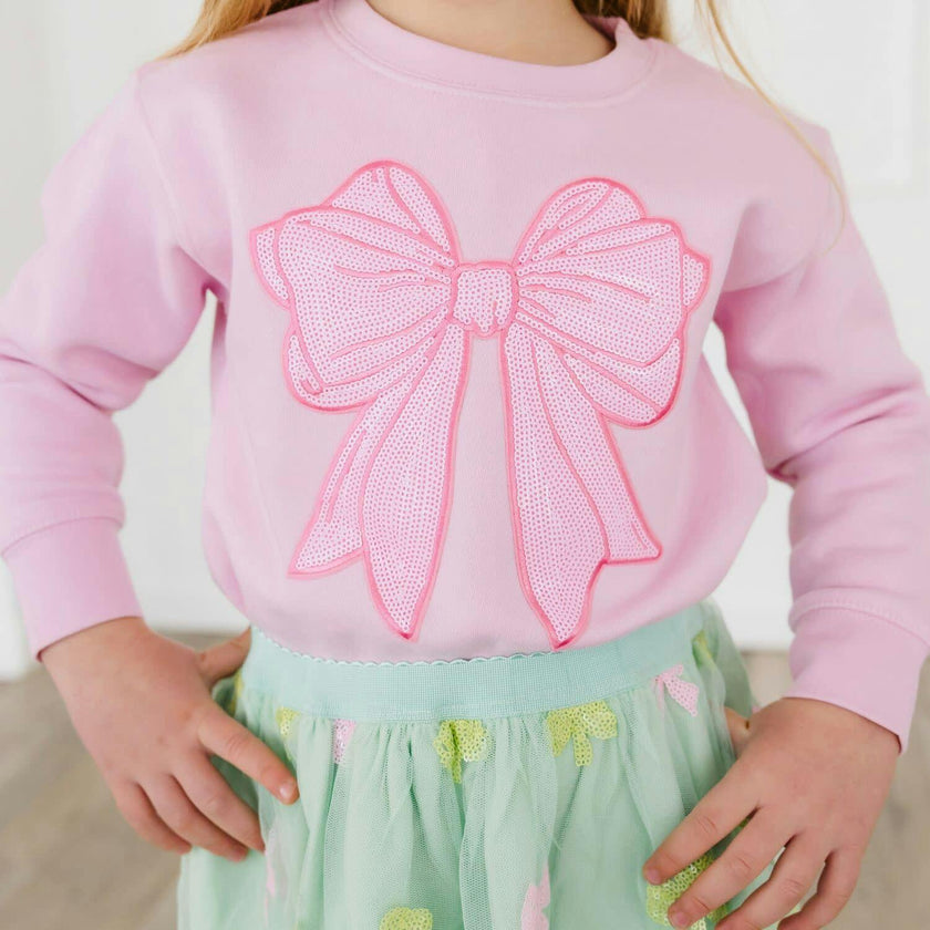 Pink Bow Sequin Patch Sweatshirt