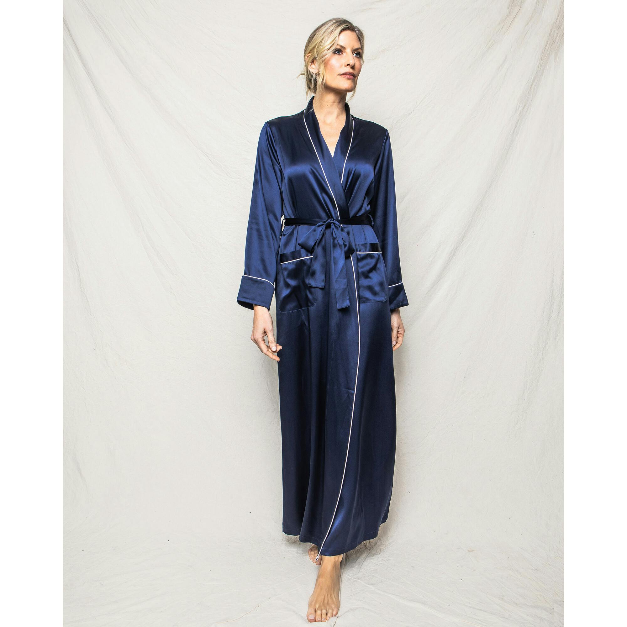 Women's Silk Long Robe in White