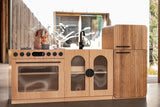 Oak Fluted Play Kitchen Set: Fridge + Sink + Oven