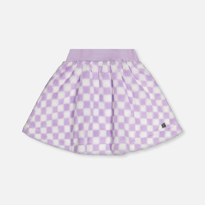 Faux Fur Skirt Lilac and White Tiles