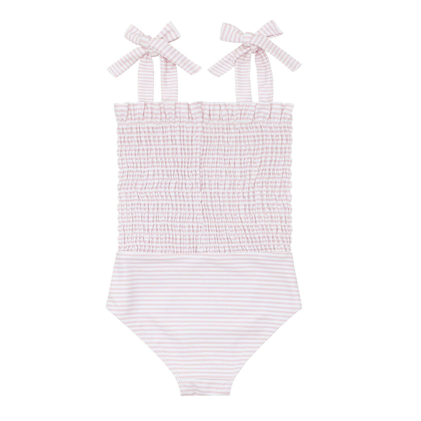 girls pink stripe tie smocked one piece