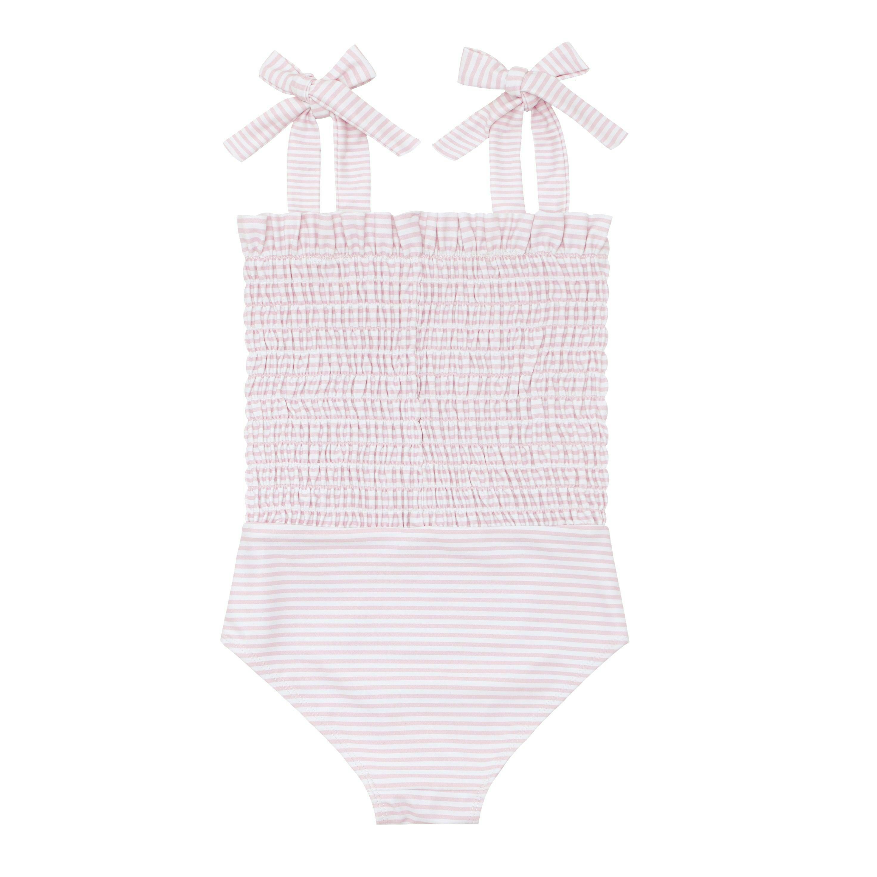 girls pink stripe tie smocked one piece