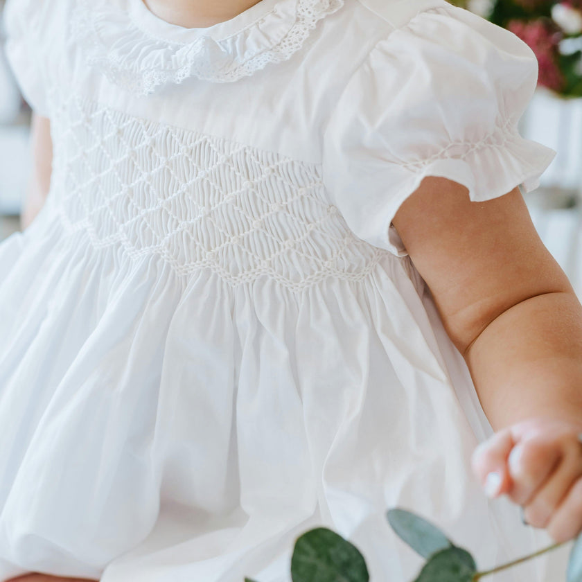 Antoinette Ceremony White Smocked Baby Bubble