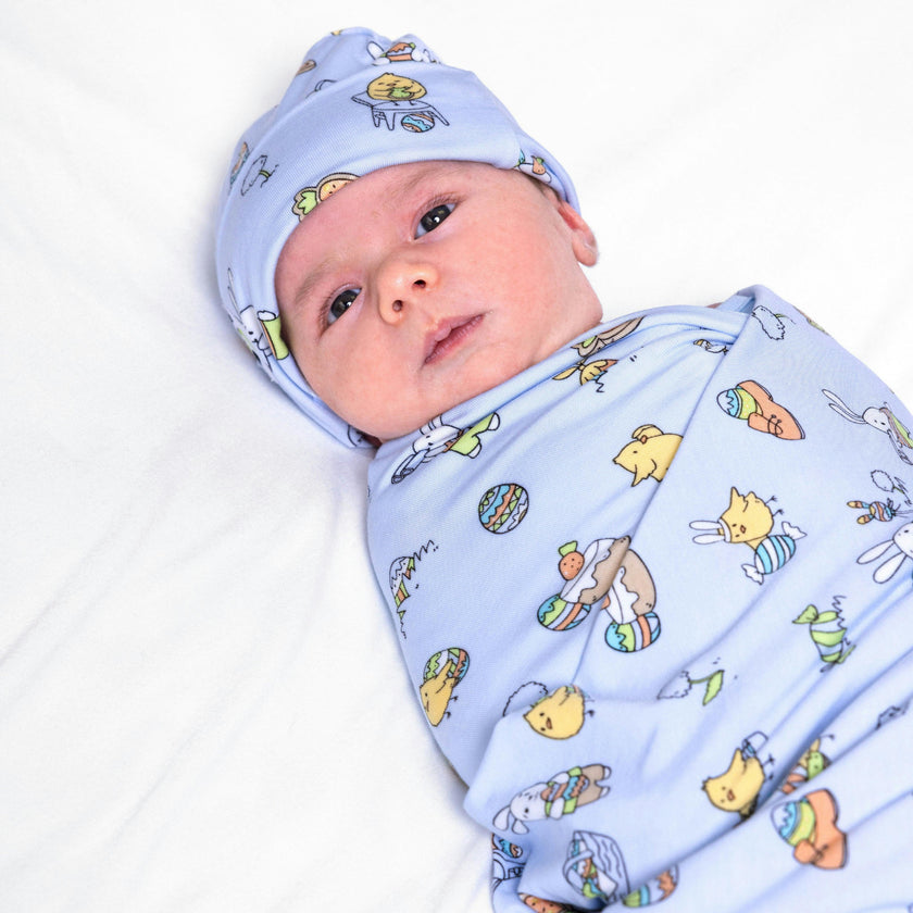 Easter Bunny Blue Bamboo Swaddle & Beanie Set