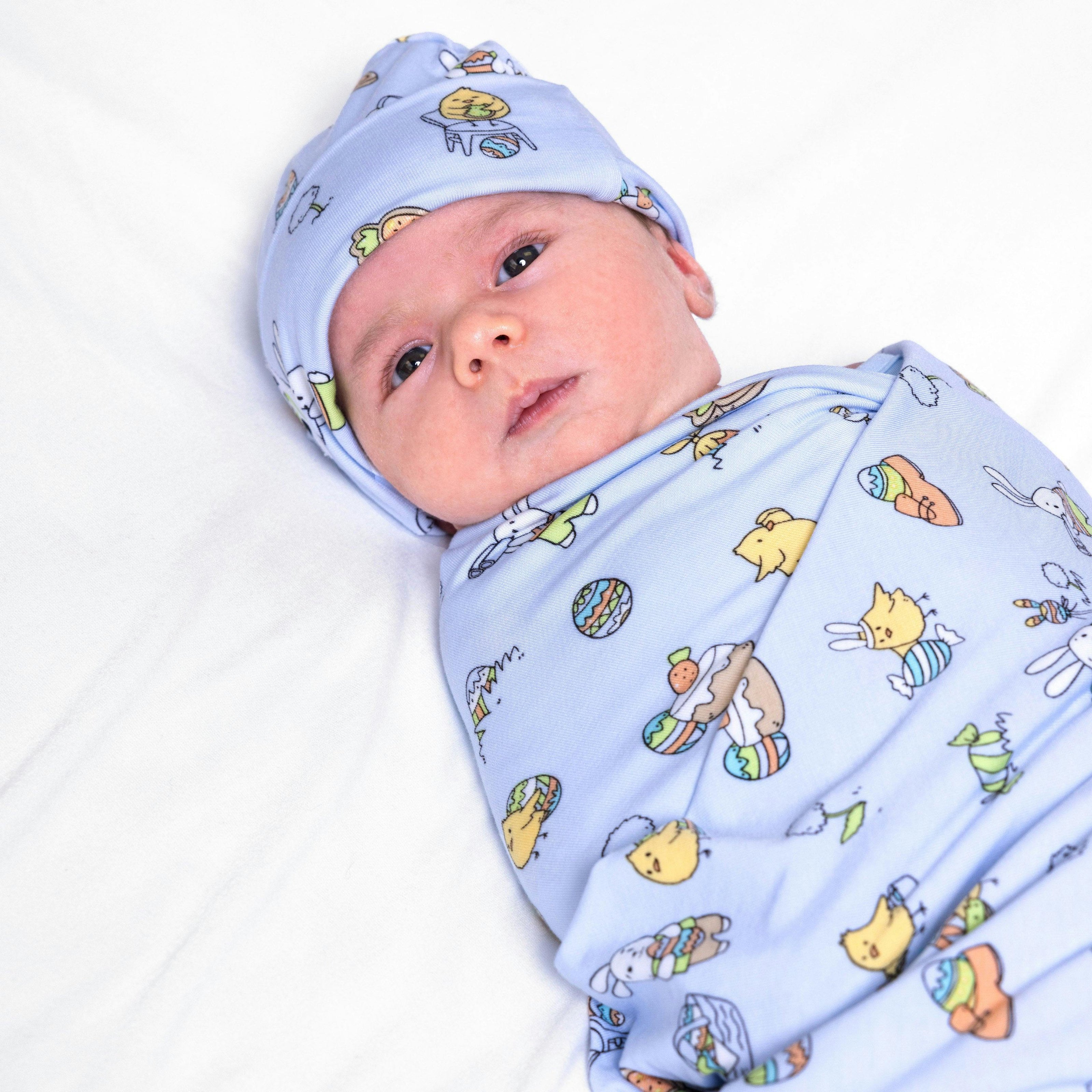 Easter Blue Bamboo Swaddle & Beanie Set