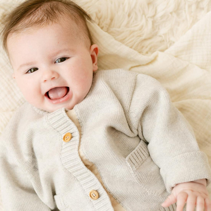 Merino Wool Baby Cardigan in Light Heather Gray