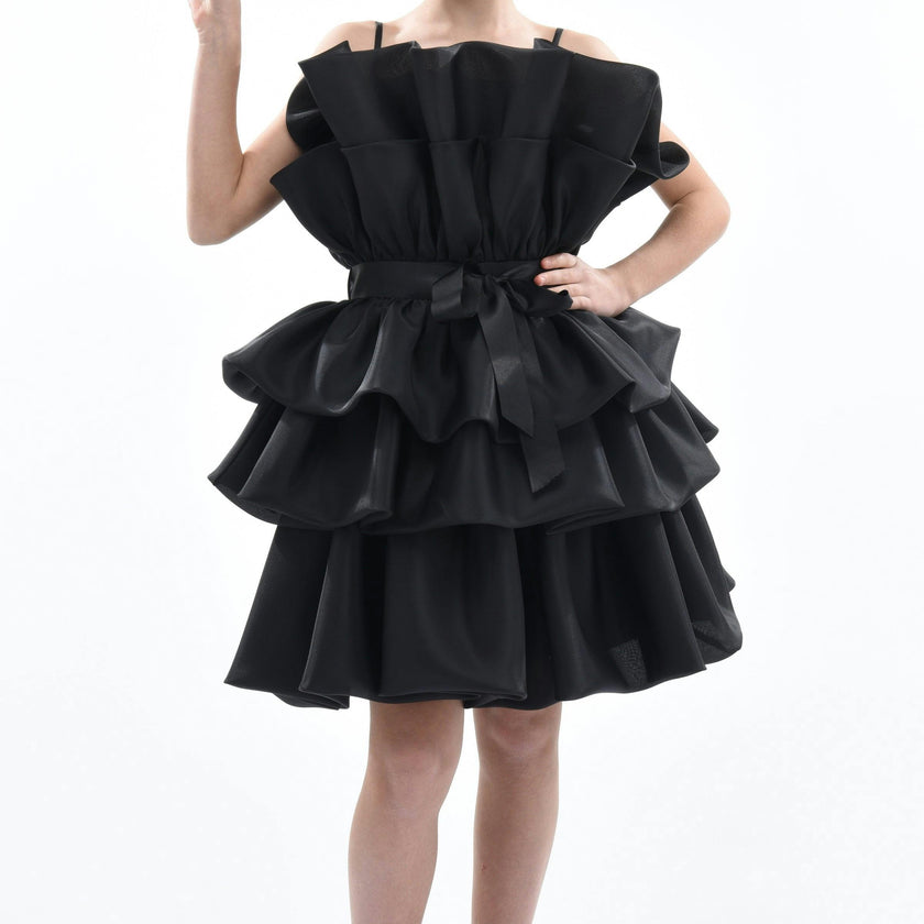 Black Noella Ruffle Bow Dress