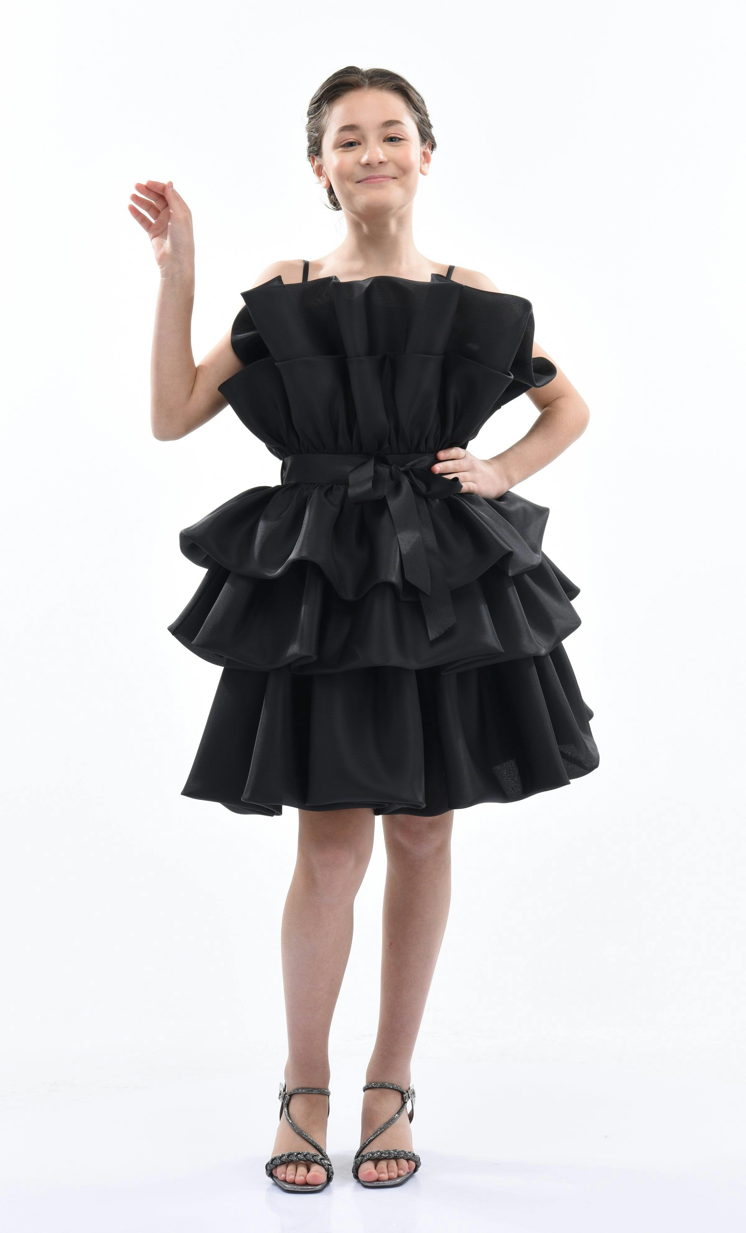 Black Noella Ruffle Bow Dress