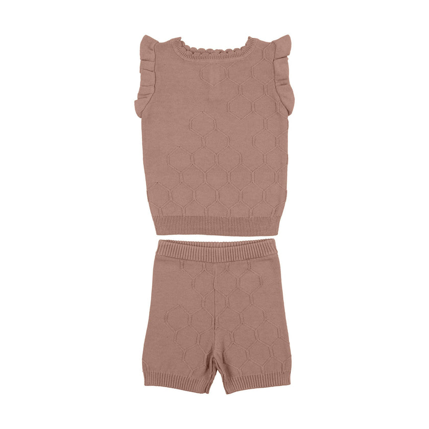 Honeycomb Knit Scallop 2-Piece Top & Short Set