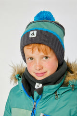 Winter Knit Hat with Pompom Blue and Grey Knitwear