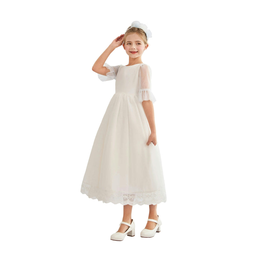 White Montessa Formal Dress with Lace Trim