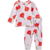 Printed Lap Shoulder Top Set, Pink