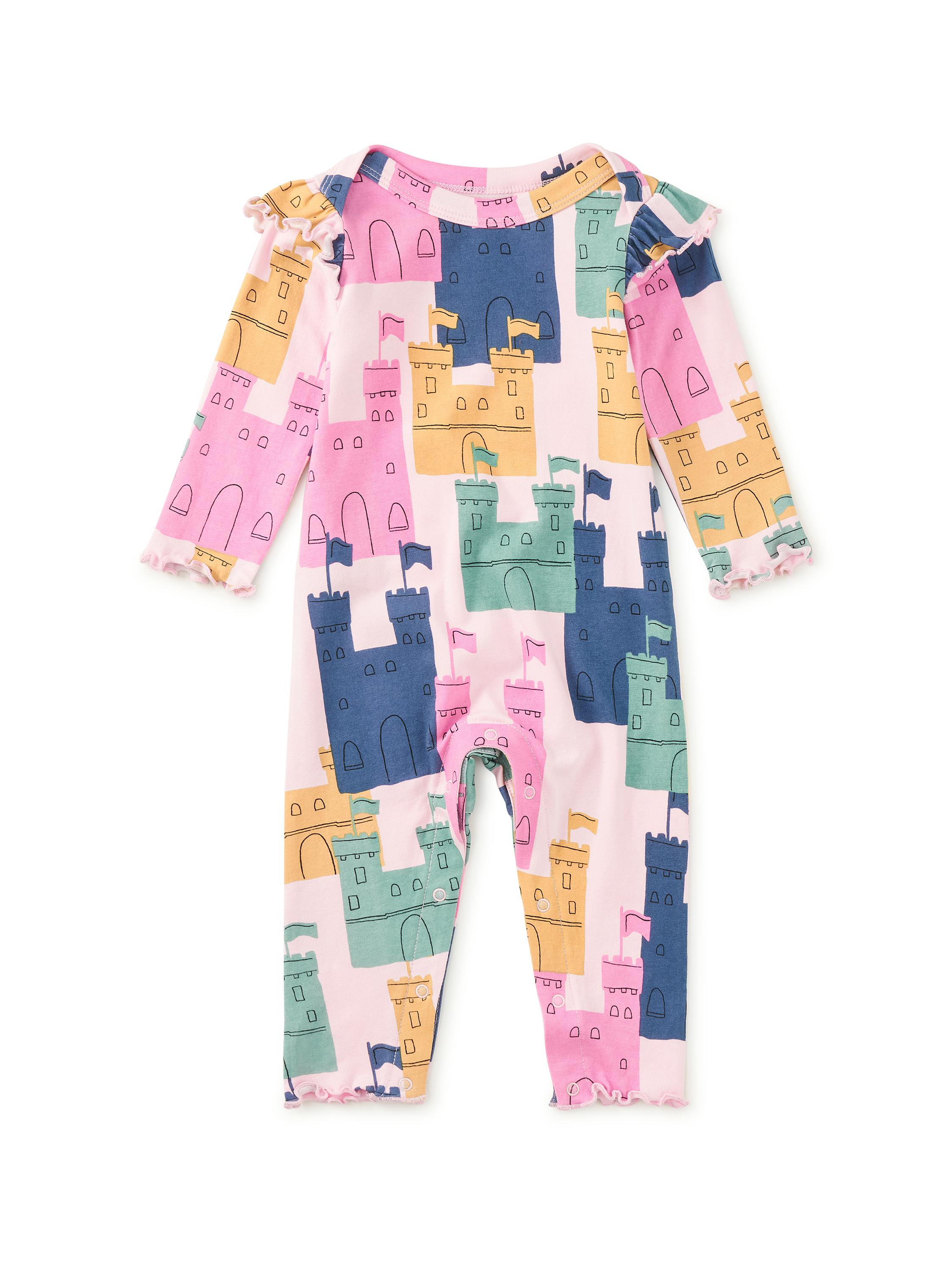 Ruffle Shoulder Baby Romper, Dover Castles