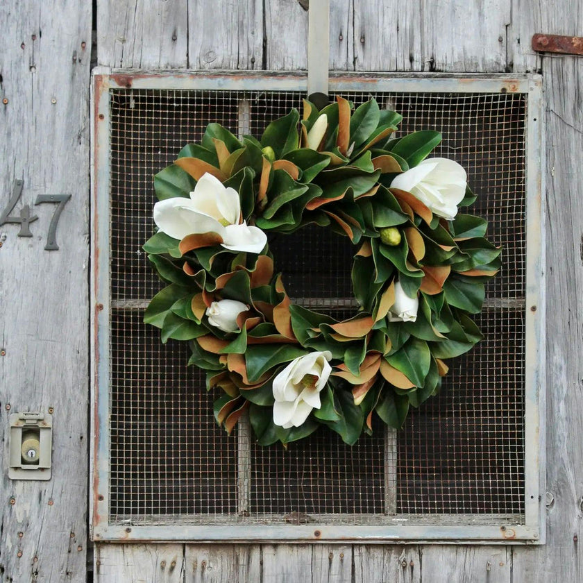 Classic Real Touch White Magnolia All Seasons Front Door Wreath  24"