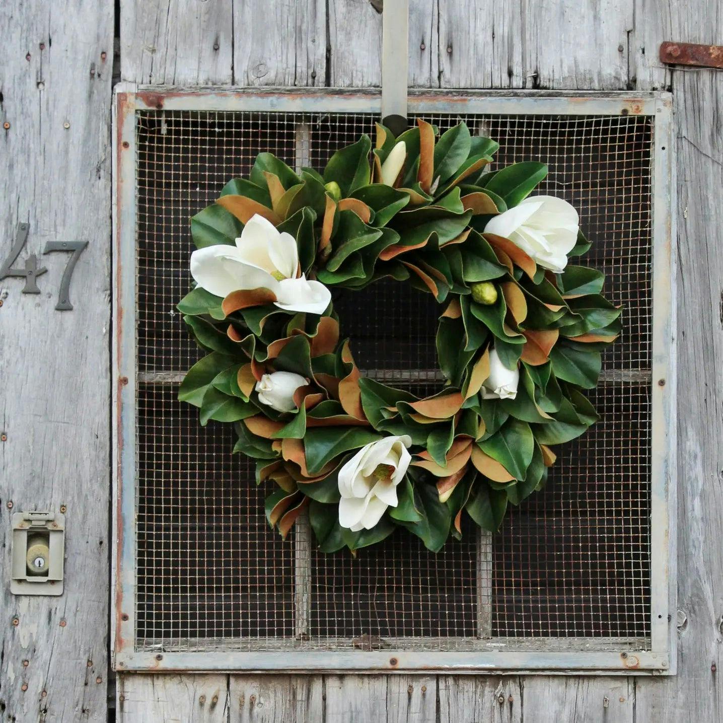 Classic Real Touch White Magnolia All Seasons Front Door Wreath  24