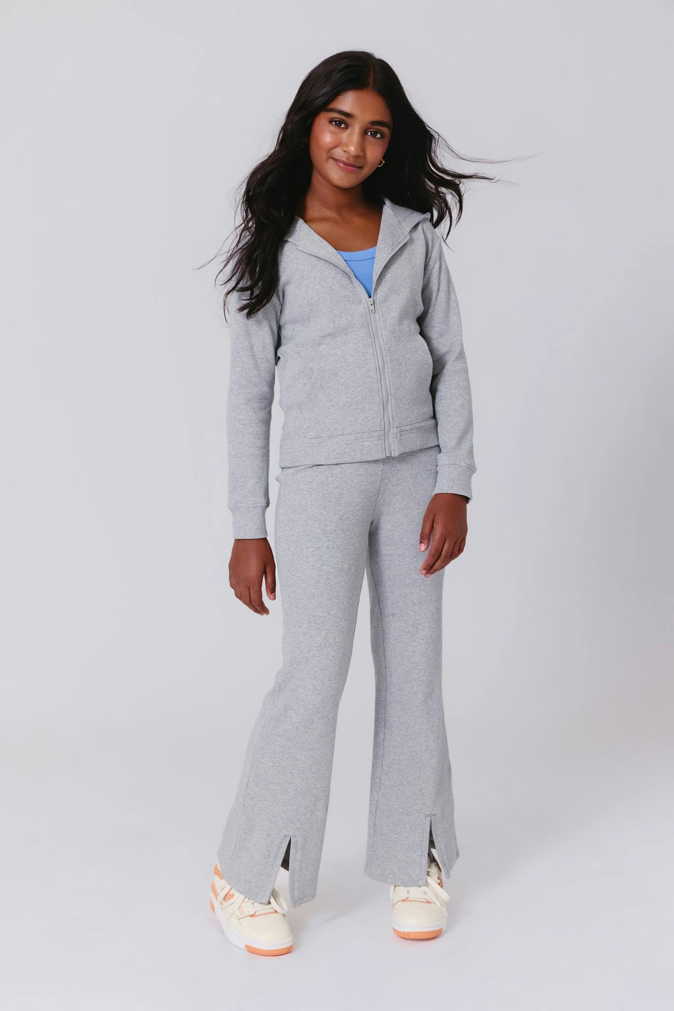 Girls Rib Split Flare Pant in Collegiate Gray