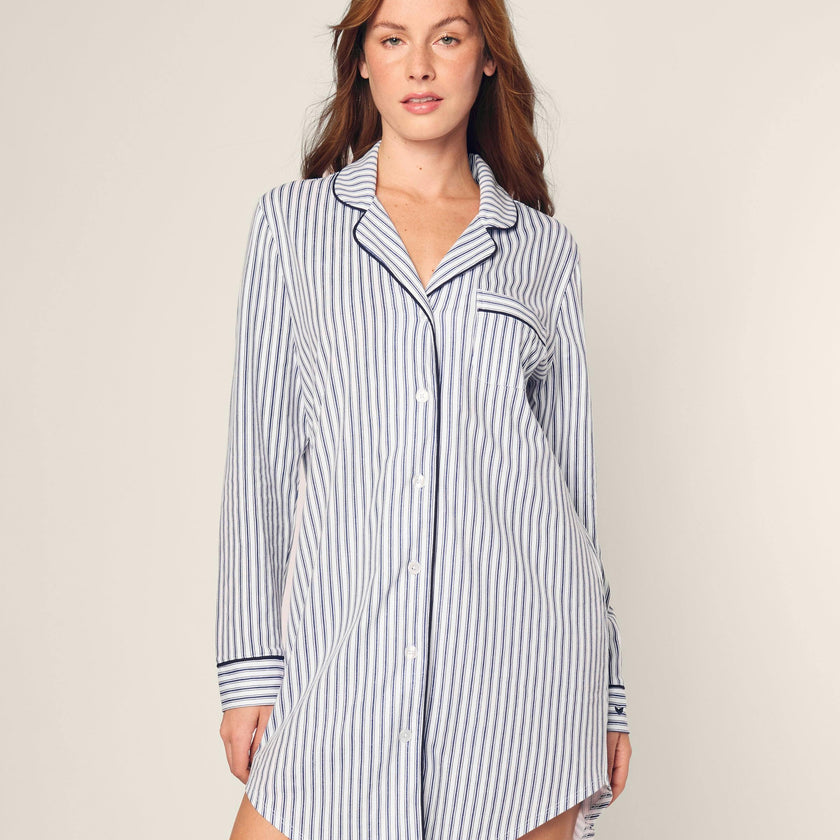 Women's Pima Nightshirt in Navy French Ticking