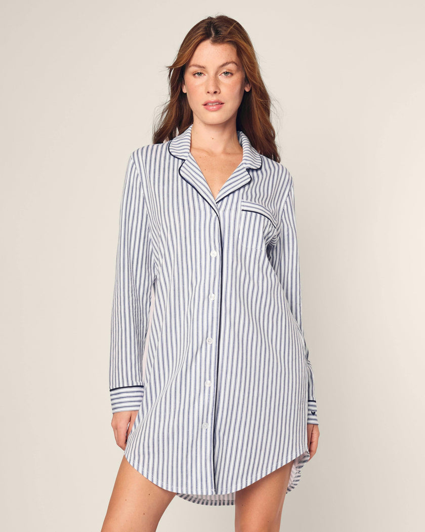 Women's Pima Nightshirt in Navy French Ticking