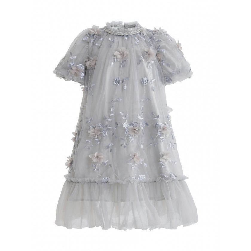 Silver Bloom Embroidered Occasion Dress