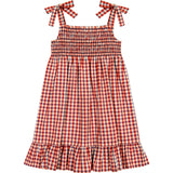 India Smocked Shoulder Tie Sundress, Plaid