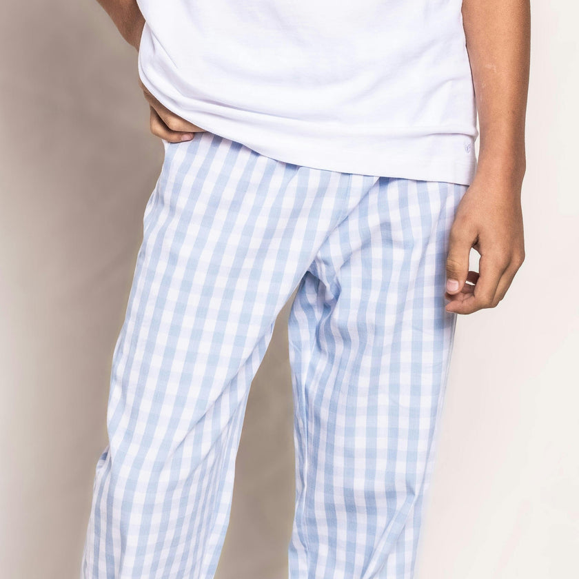 Kid's Twill Pajama Pants in Light Blue Gingham