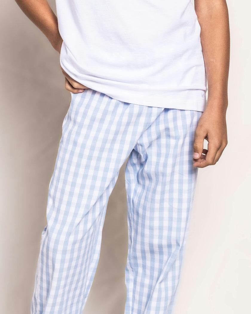 Kid's Twill Pajama Pants in Light Blue Gingham