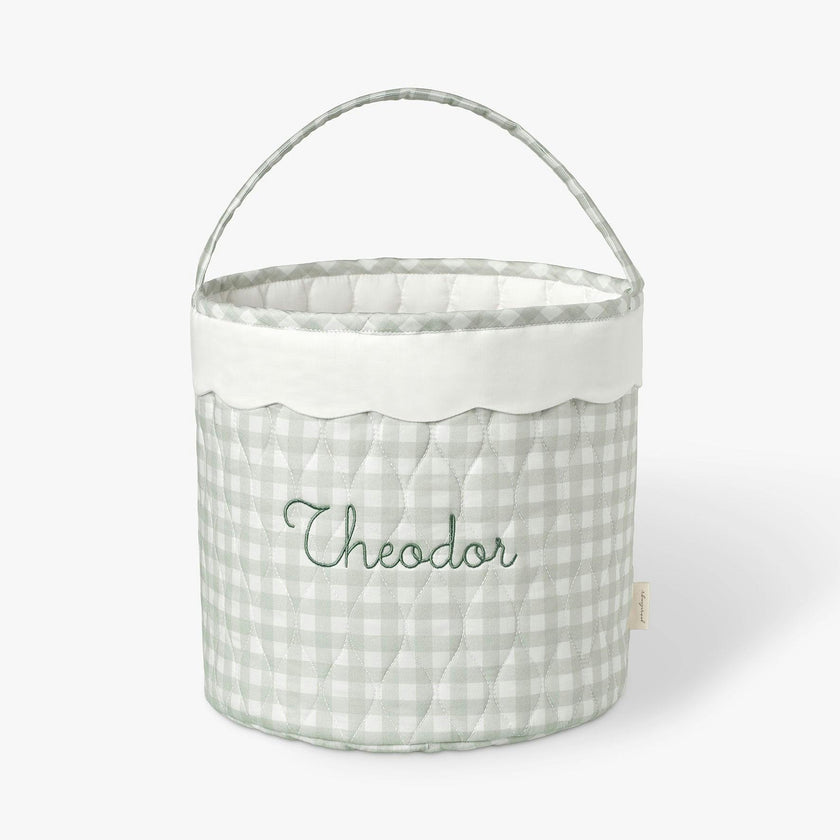 Quilted Storage Basket - Green Gingham