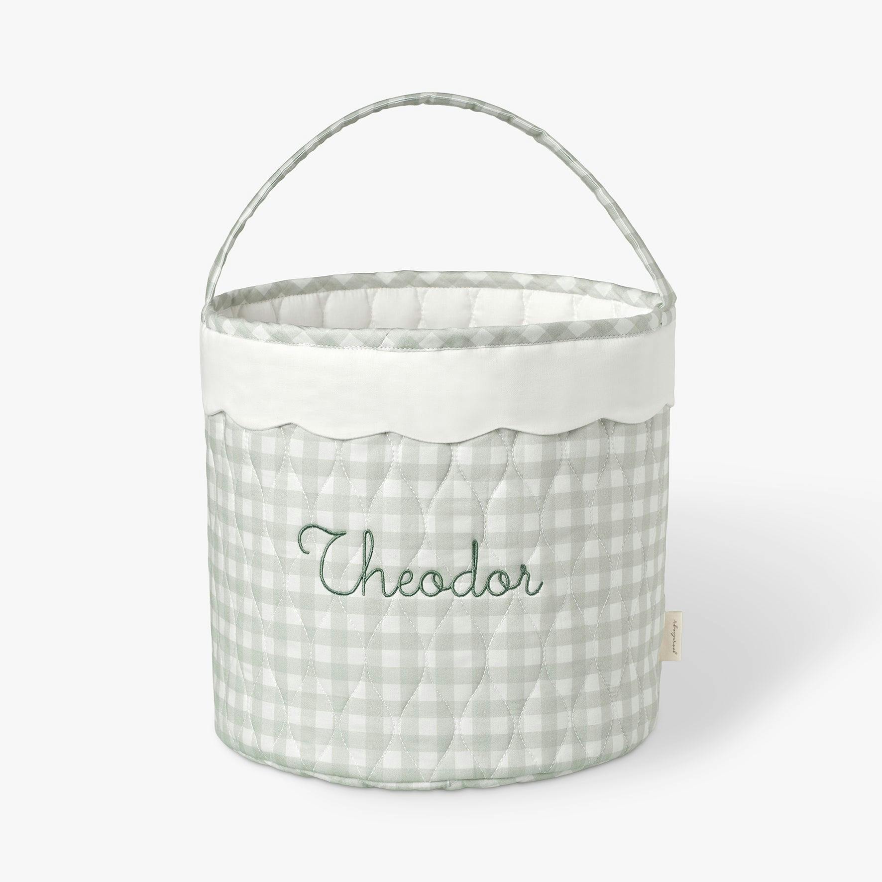 Quilted Storage Basket - Green Gingham