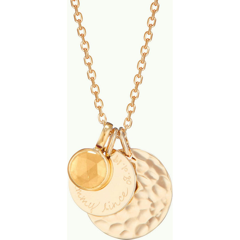 Personalized Hammered Double Disc & Birthstone Necklace