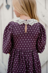 Mini Jillian Dress in Aubergine Ditsy Dot
