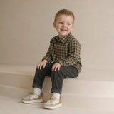 Organic Collared Long Sleeve Shirt - Olive Gingham