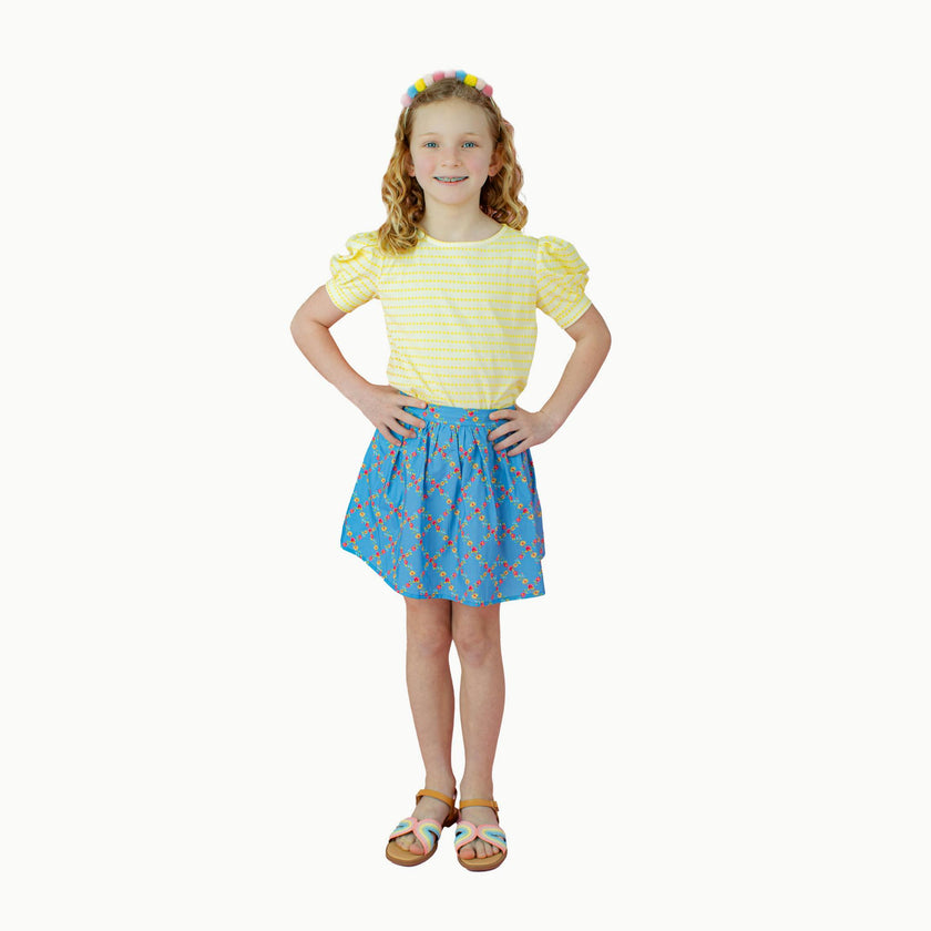 Puff Sleeve Tee in Yellow Floral Stripe