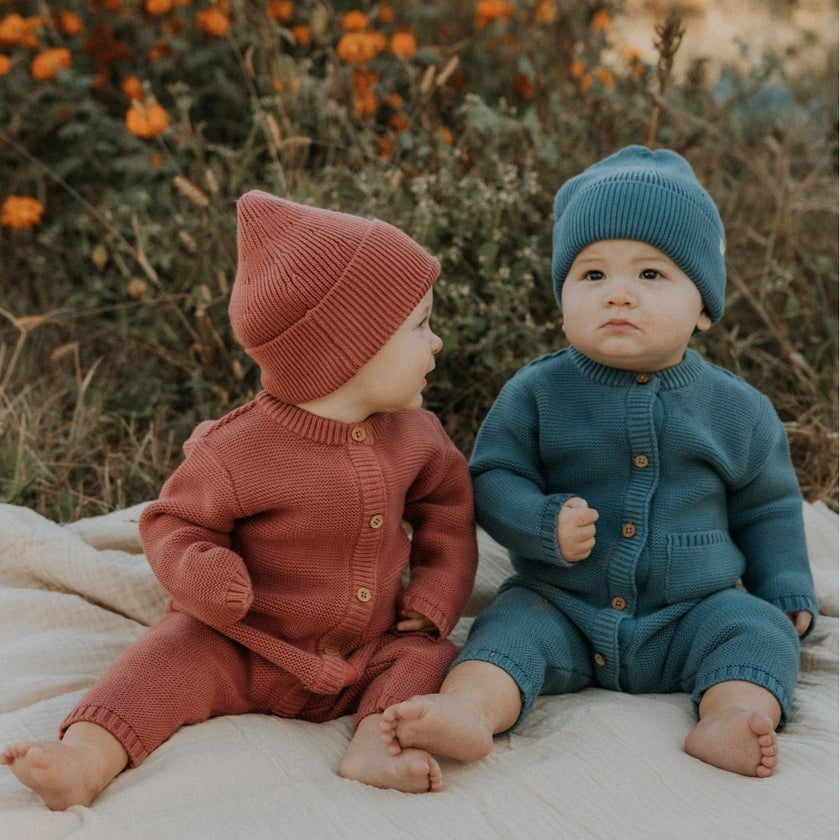 River Garter Stitch Romper in Bluestone