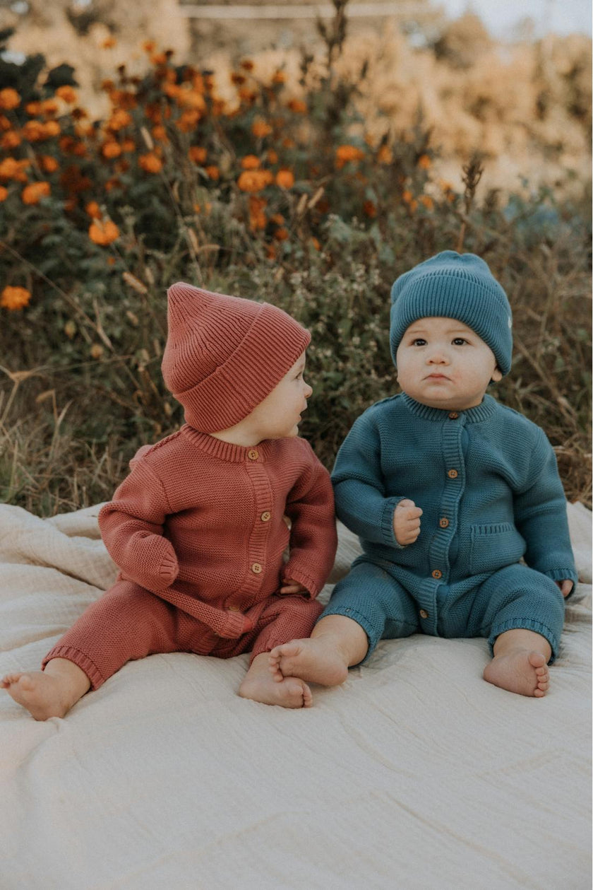 River Garter Stitch Romper in Bluestone