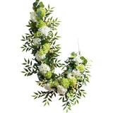 White & Green Hydrangea with Cream Berry Artificial All Seasons Greenery Mantle Garland and Table Runner