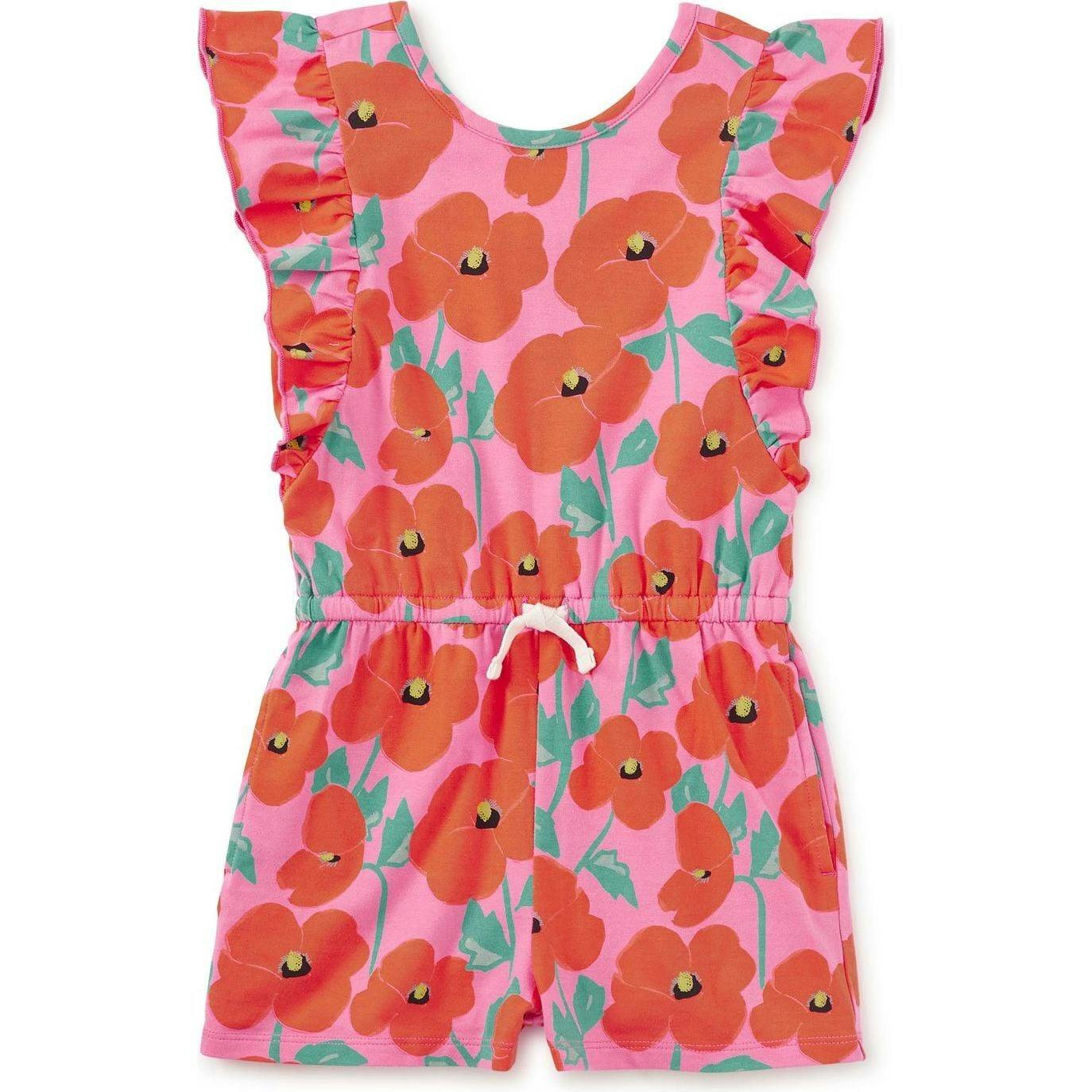 Flutter Sleeve Romper, Red