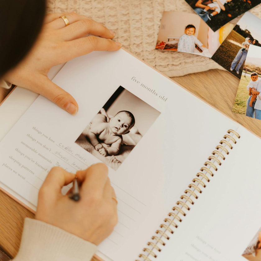 Keepsake Baby Memory Book for Boys and Girls - Timeless First 5 Year Baby Book - Linen Journal Scrapbook & Photo Album - Record Every Milestone Birth to Age 5