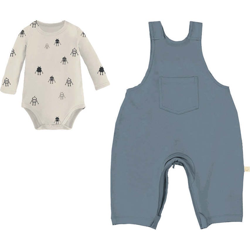 Bamboo Fleece Onesie Overall Set, Beige