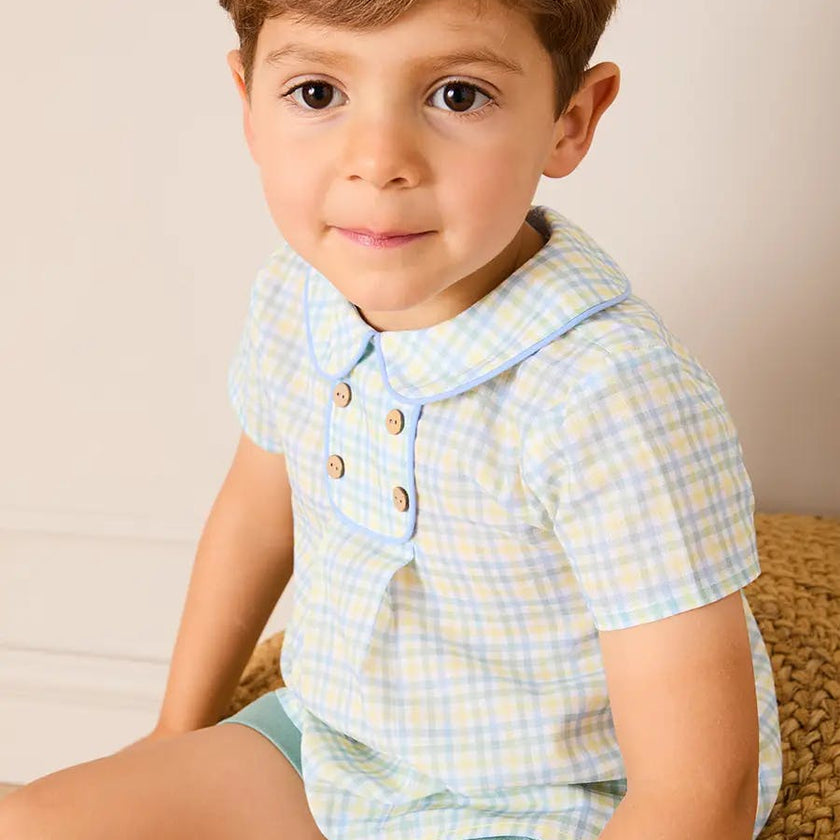Pip Check Button Detail Short Sleeve Shirt in Green (12mths-5yrs)