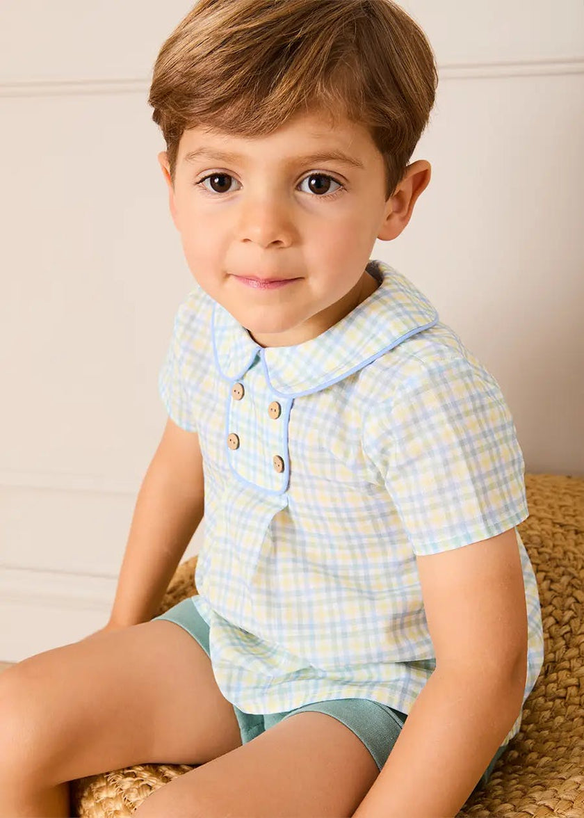 Pip Check Button Detail Short Sleeve Shirt in Green (12mths-5yrs)
