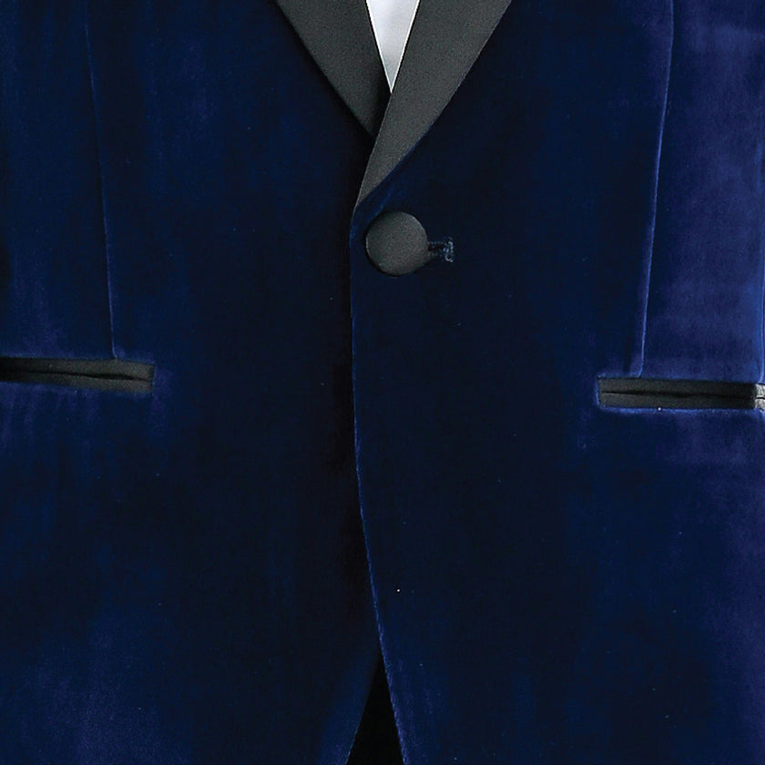 Blue Velvet Suit with Black Accents