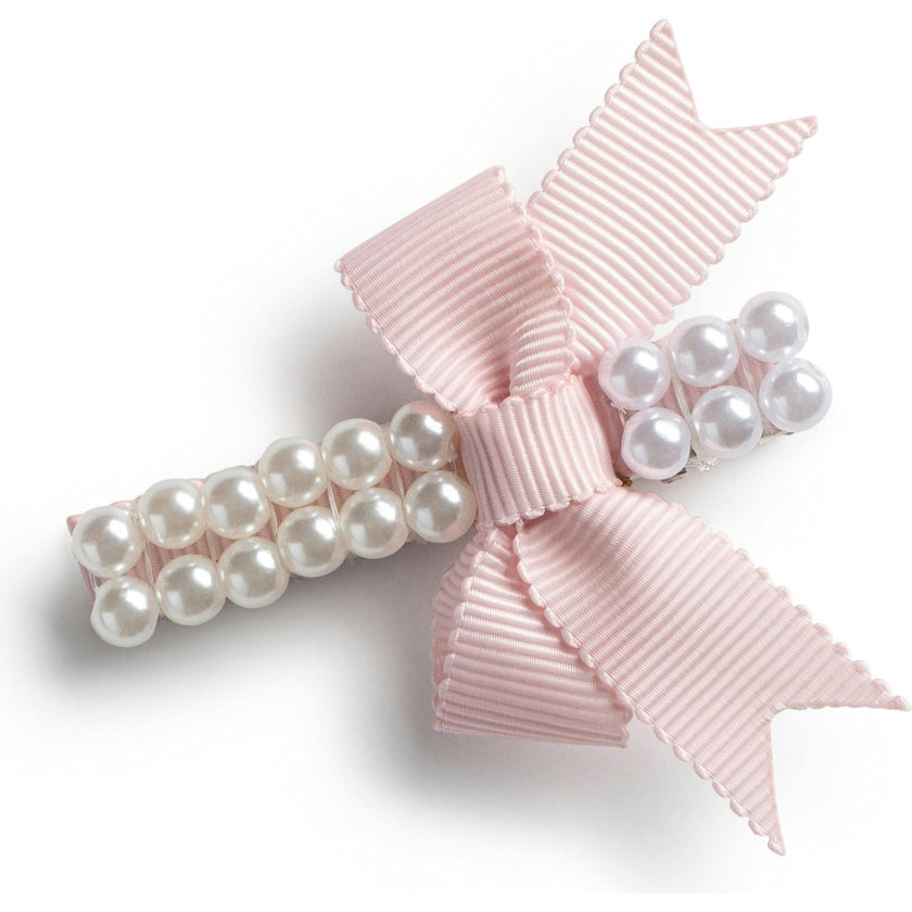 Molly Double Strand Pearl Grosgrain Bow Clip