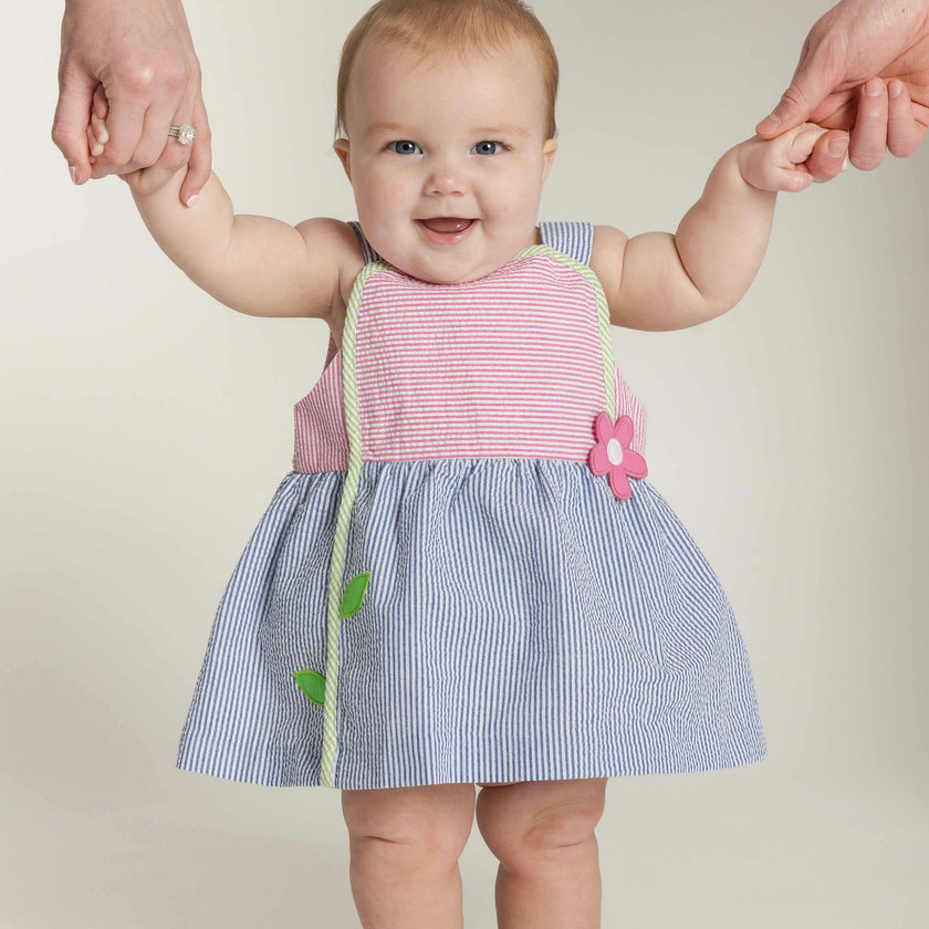 Seersucker Romper With Flower