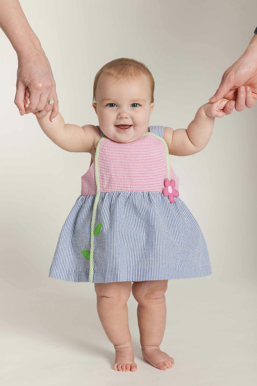 Seersucker Romper With Flower