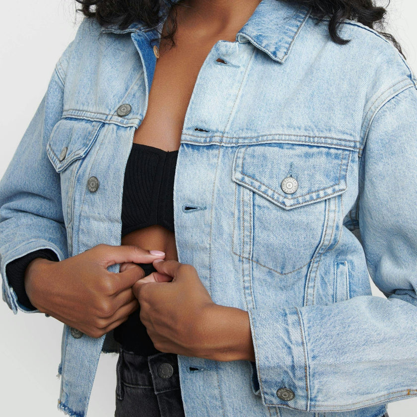 The Harvey Raw Hem Cropped Denim Jacket