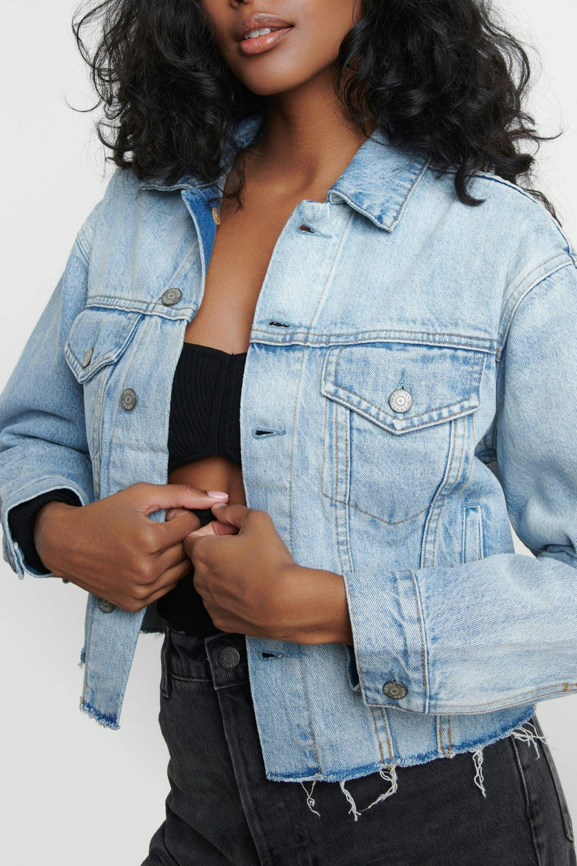The Harvey Raw Hem Cropped Denim Jacket