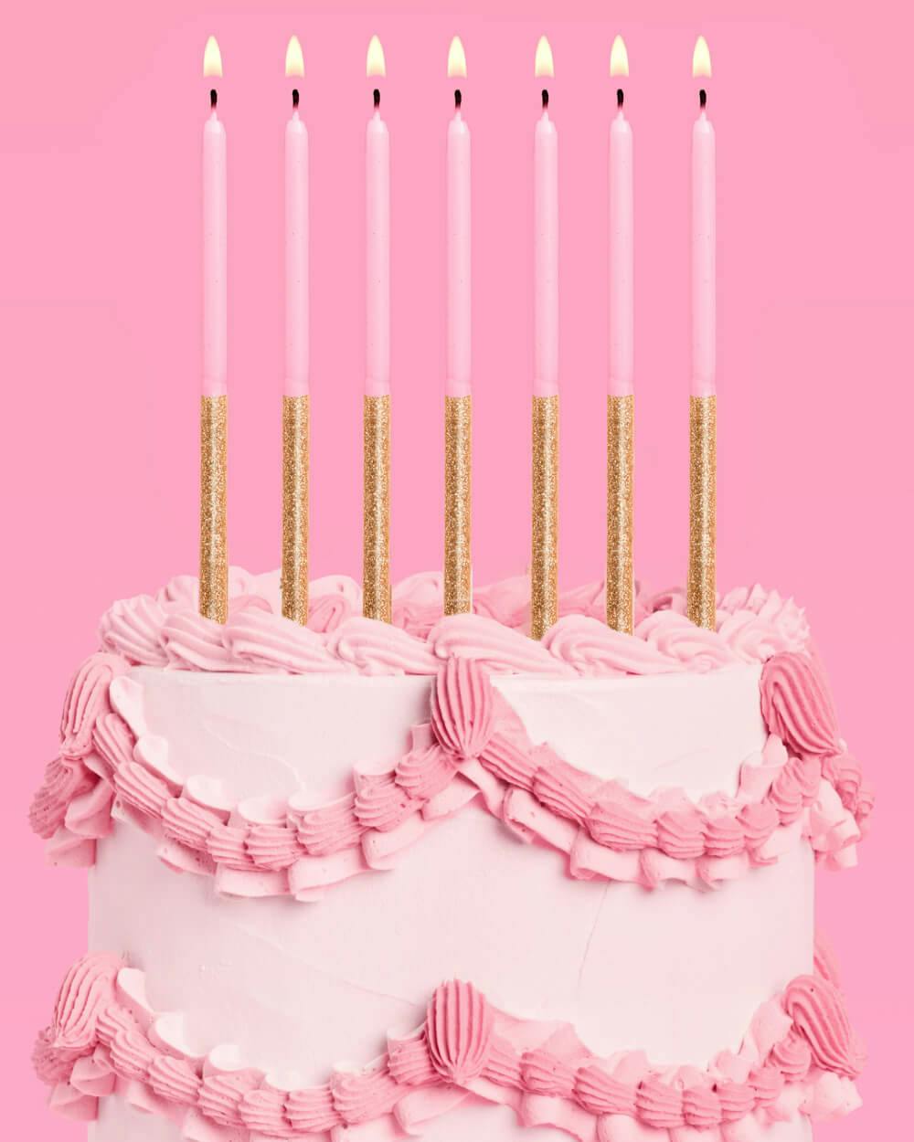 Pink + Gold Glitter Candles - 10 birthday candles