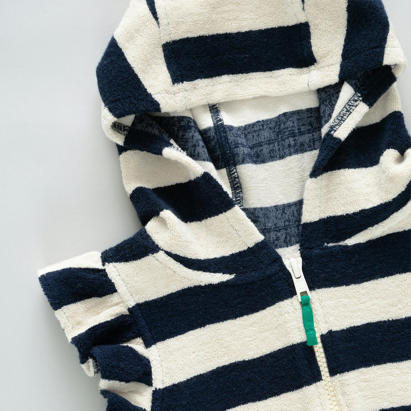 Girls Terry Coverup - Wide Blue Stripe