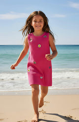 Jada Applique Knit Summer Shift Dress - Fuchsia