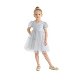 Gray Eveline Puff-Sleeve Dress